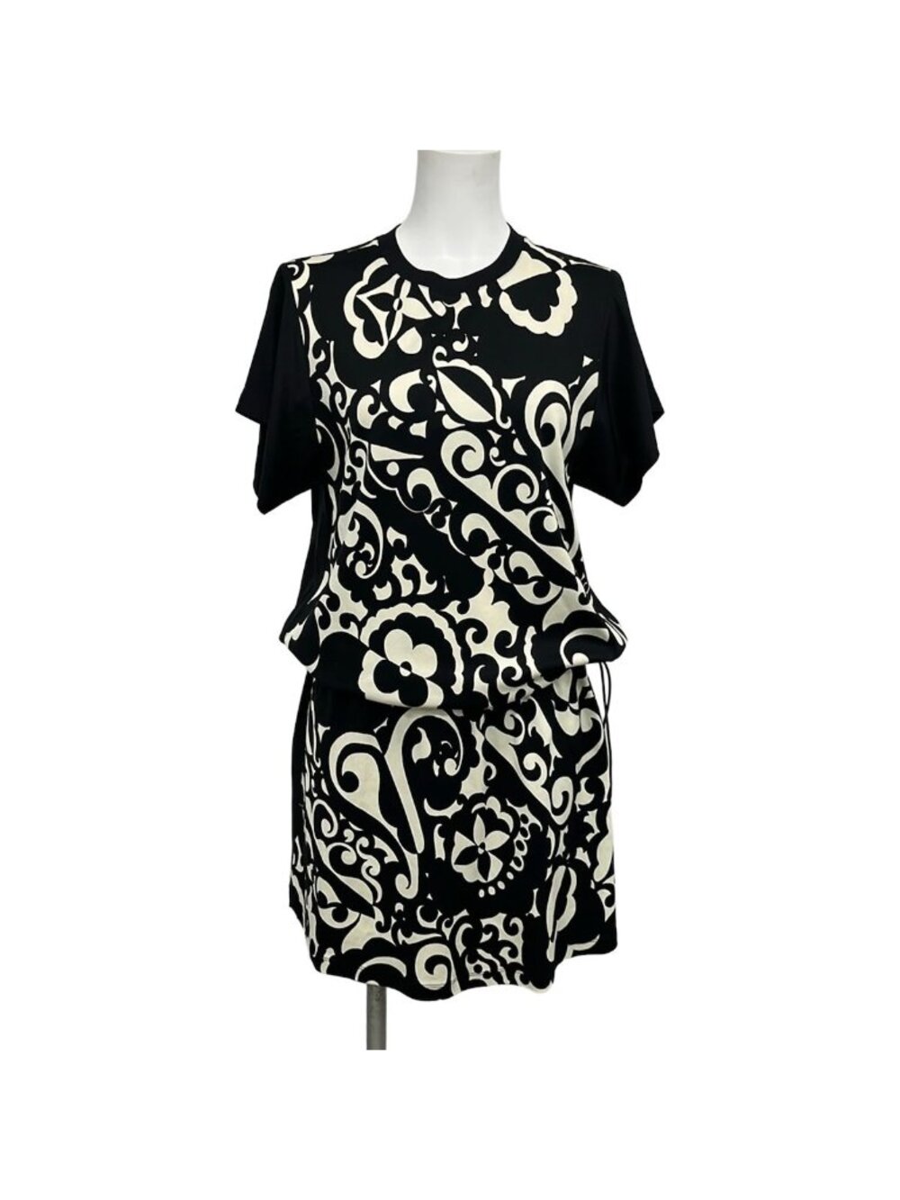 Louis Vuitton Dress IT Black Ivory Short Sleeve Gathered M